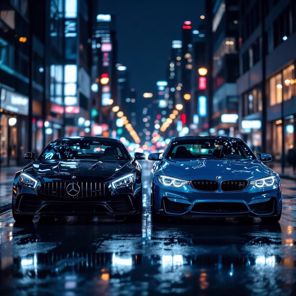 Luxury Cars in Cinematic Urban Nightscape