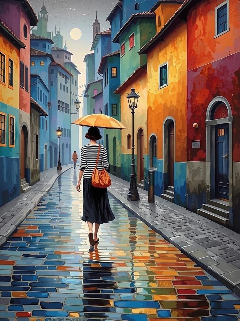 City Street Scene in Digital Painting Style