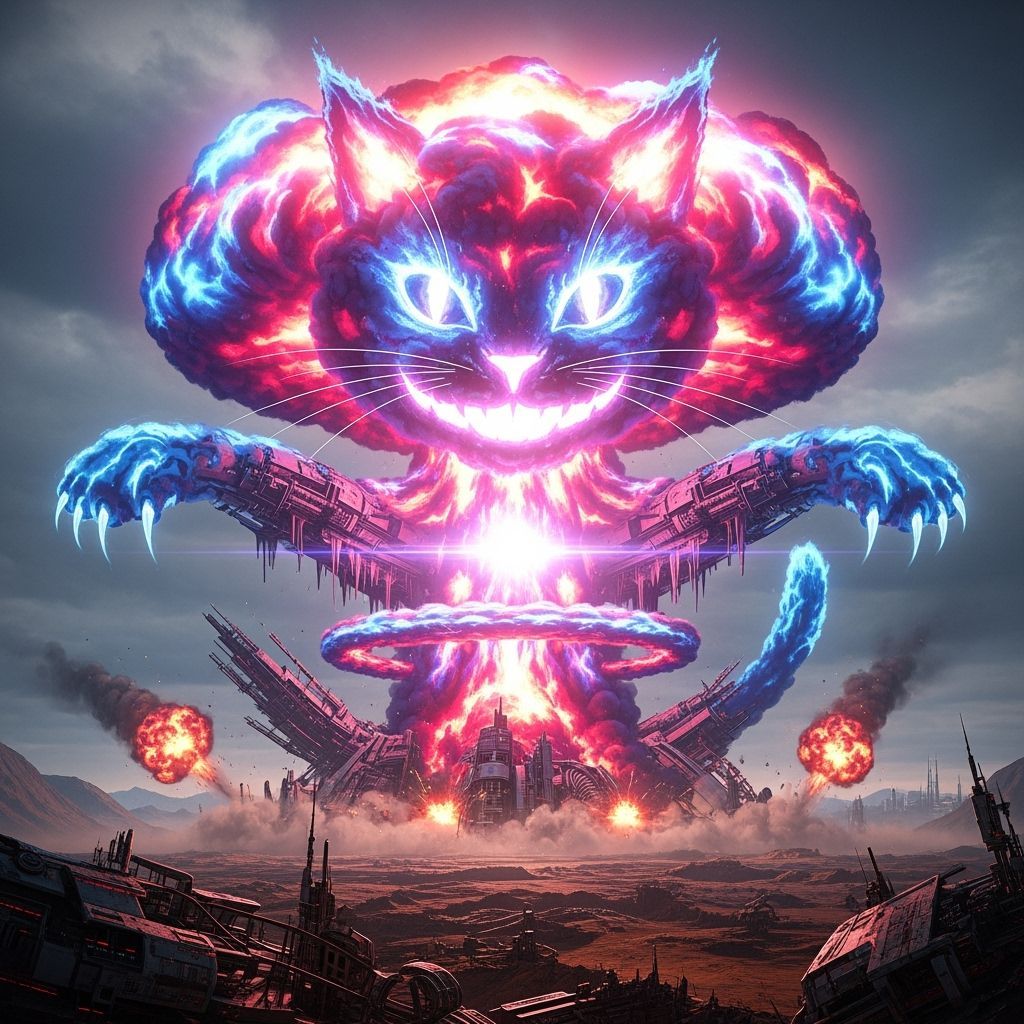 Nuclear Cat Explosion in Futuristic Art Style