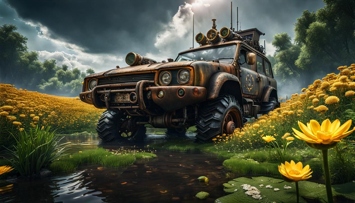Steampunk Vehicle in Post-Apocalyptic Wasteland