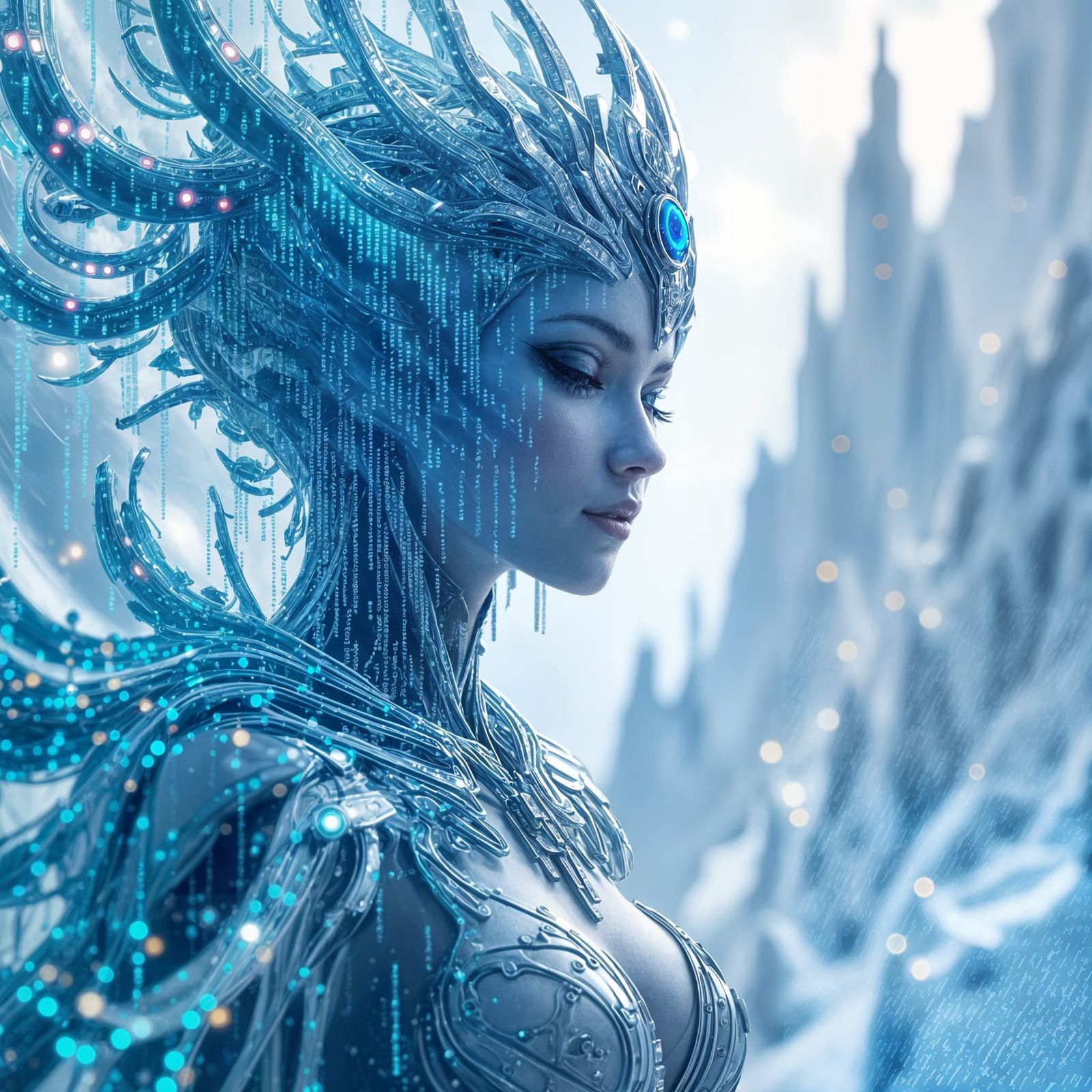 Entity Made of Binary Code in Cyberpunk Aesthetic