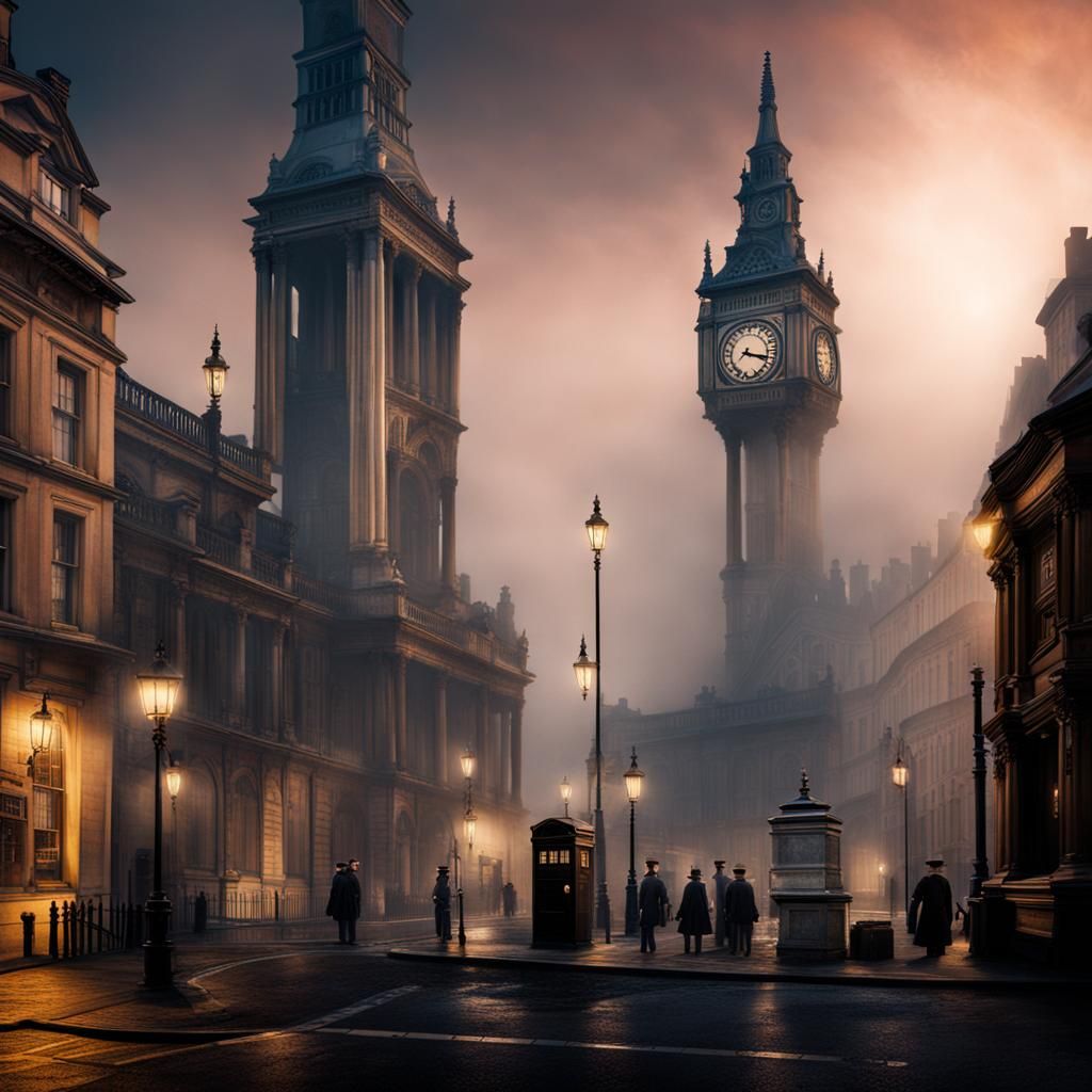 Misty London Street Scene in the 1880s