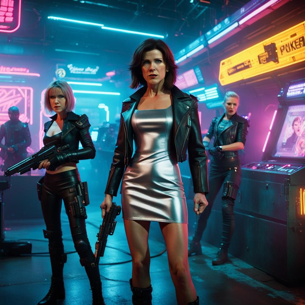 Cyberpunk Club Raid: Armed Women Prepare for Action