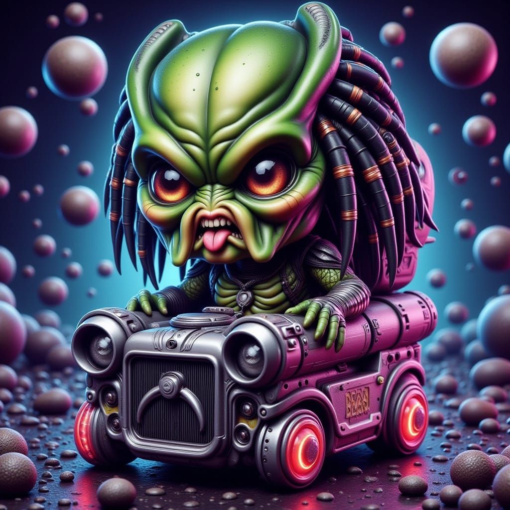 Chibi Predator Alien in Futuristic Sales Box