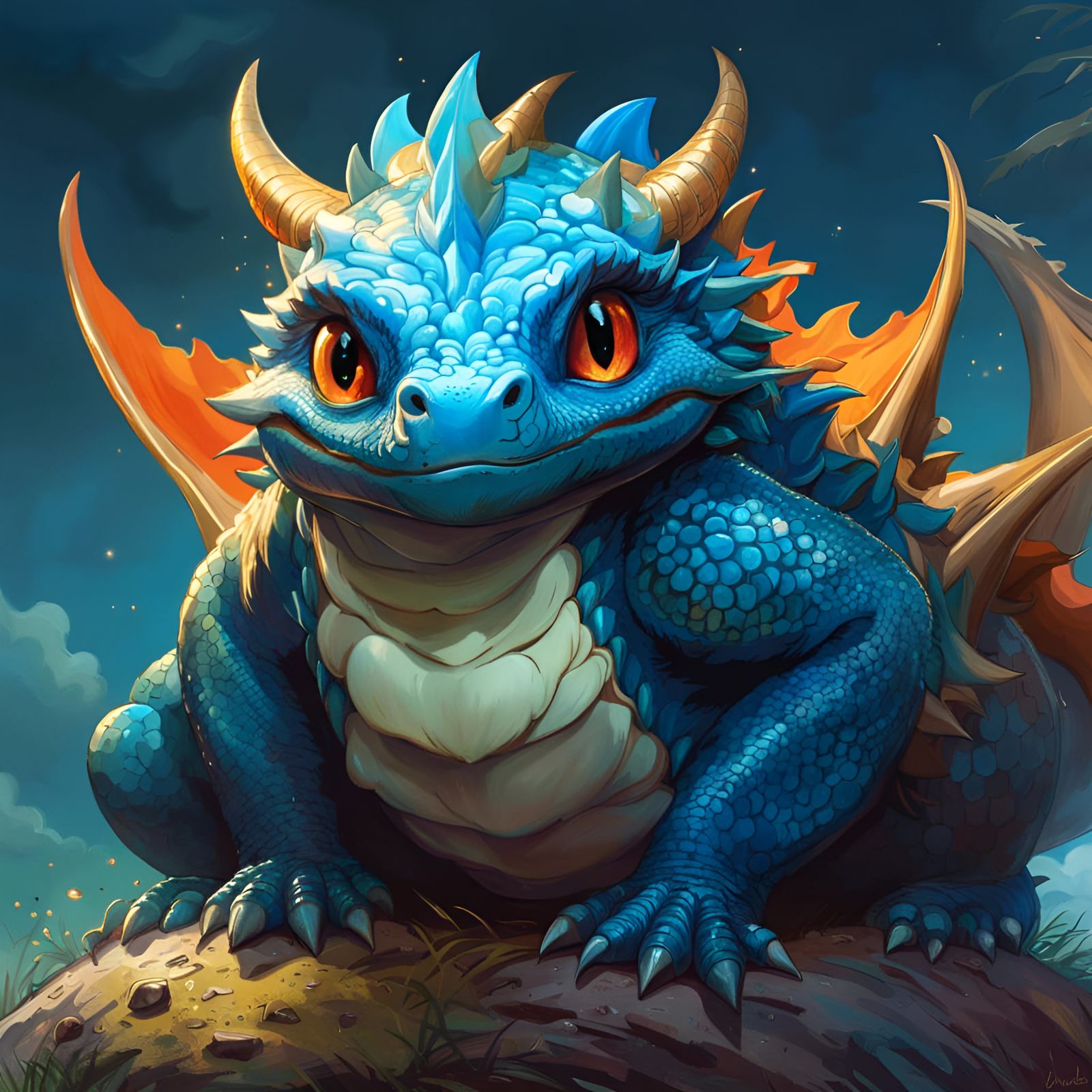 Adorable Cerulean Dragon Portrait in Chibi Style