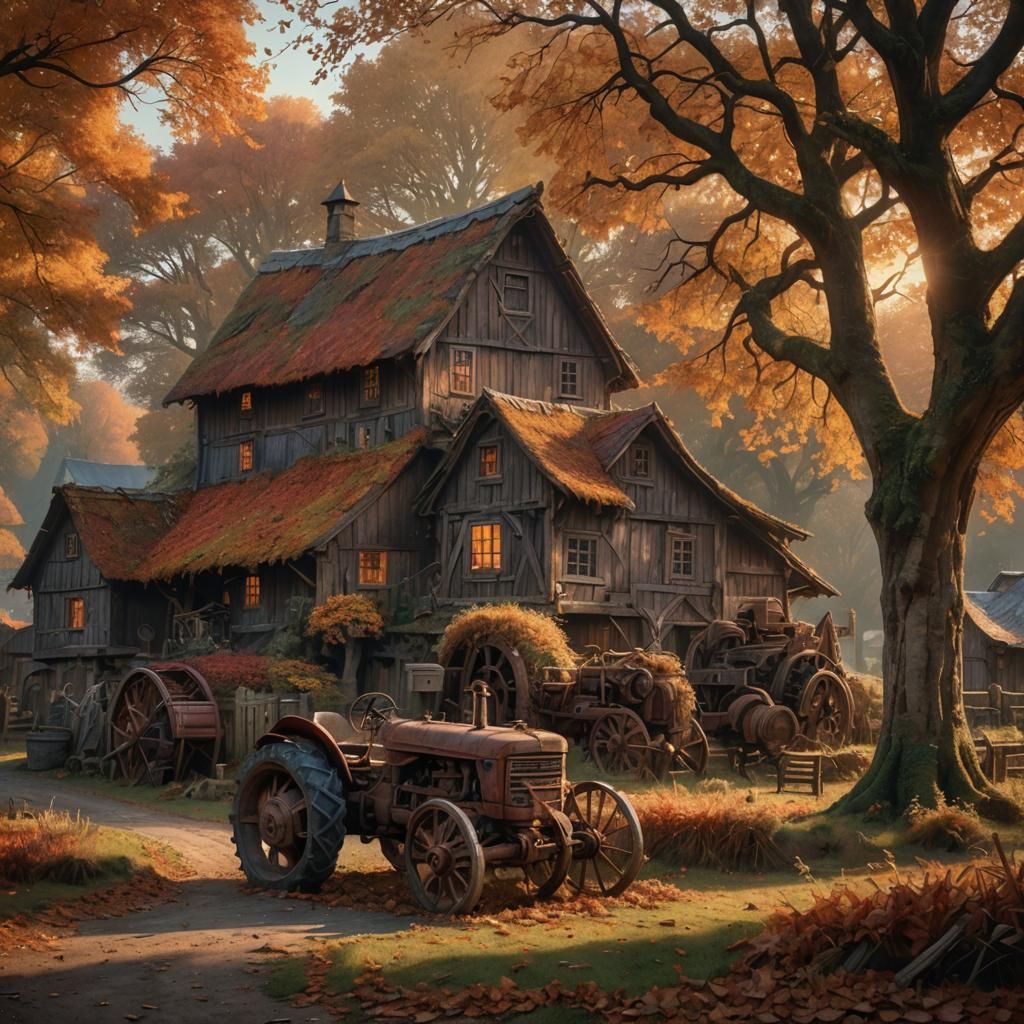 Mystical Autumn Farm in High Fantasy Style