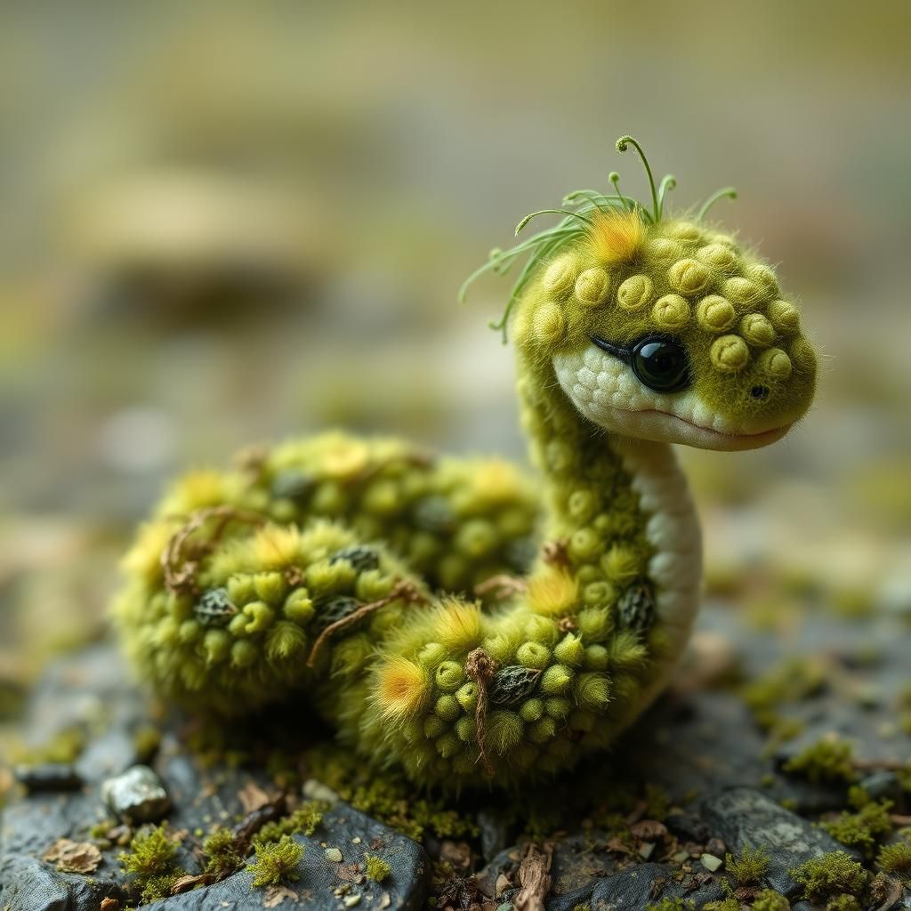 Adorable Moss Snake with Fuzzy Green Scales