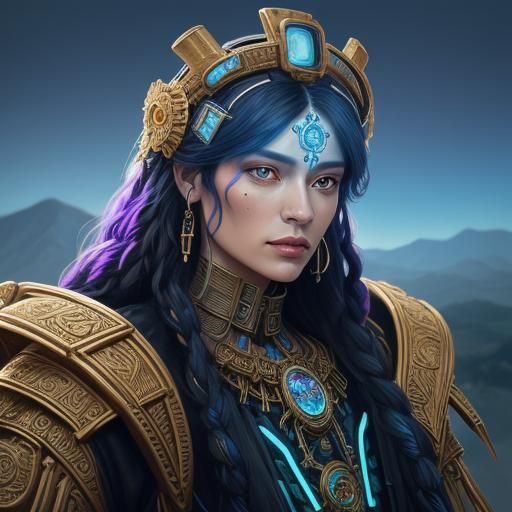 Steampunk Cybernetic Aztec Queen Portrait in Digital Art