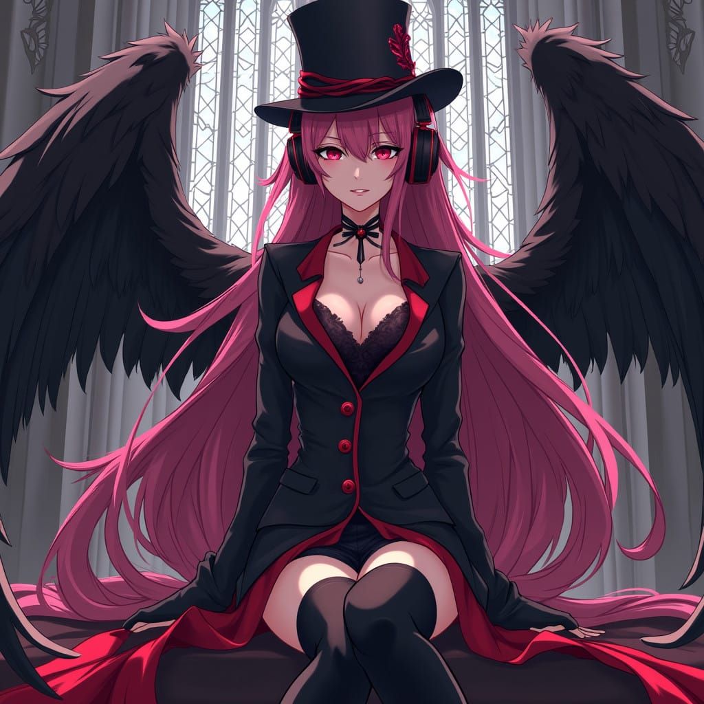 Ethereal Dark Angel in Cathedral Attire, Inspired by Anime a...