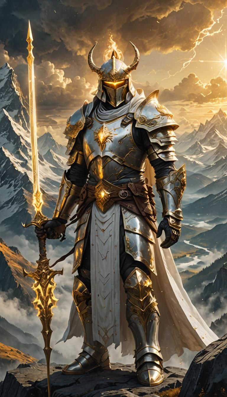 Heavenly Warlock with Golden Spear, Digital Fantasy Art