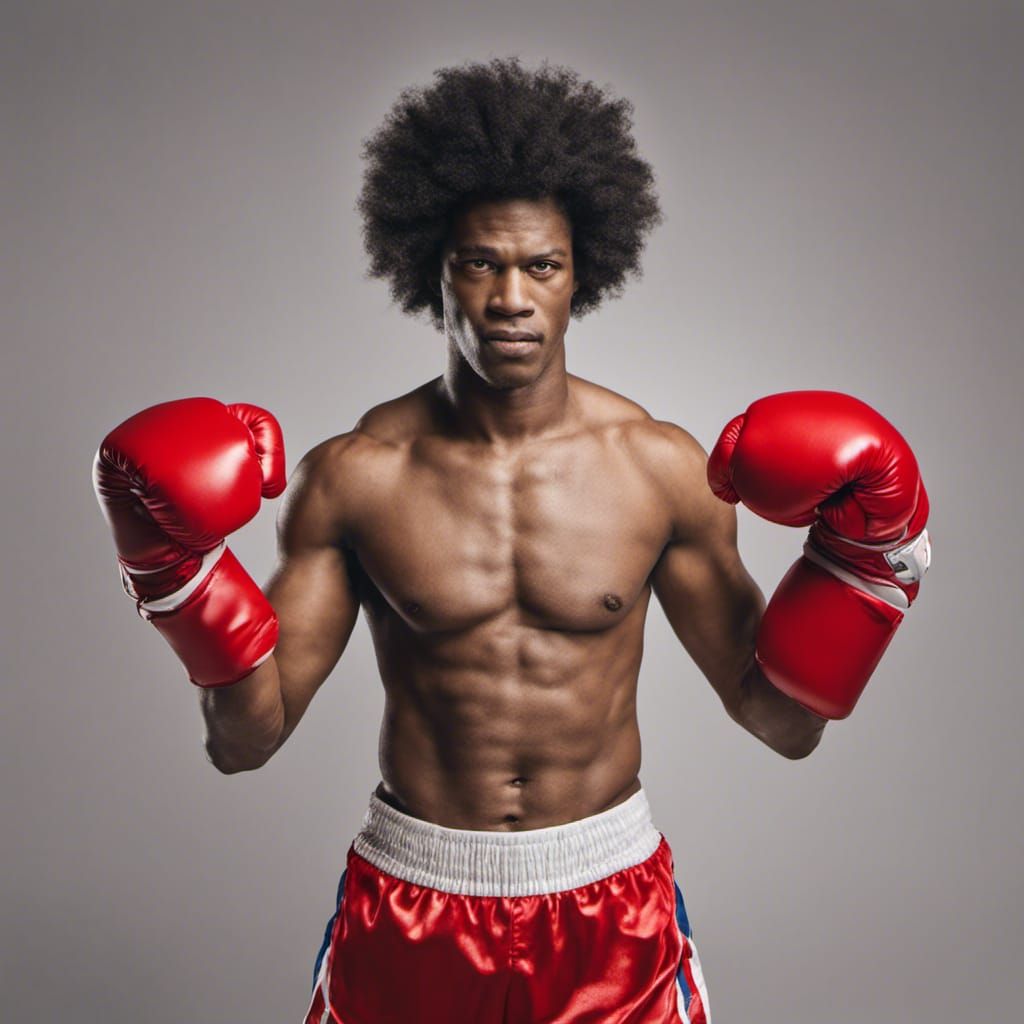 Heavyweight Boxer Poses in White and Red