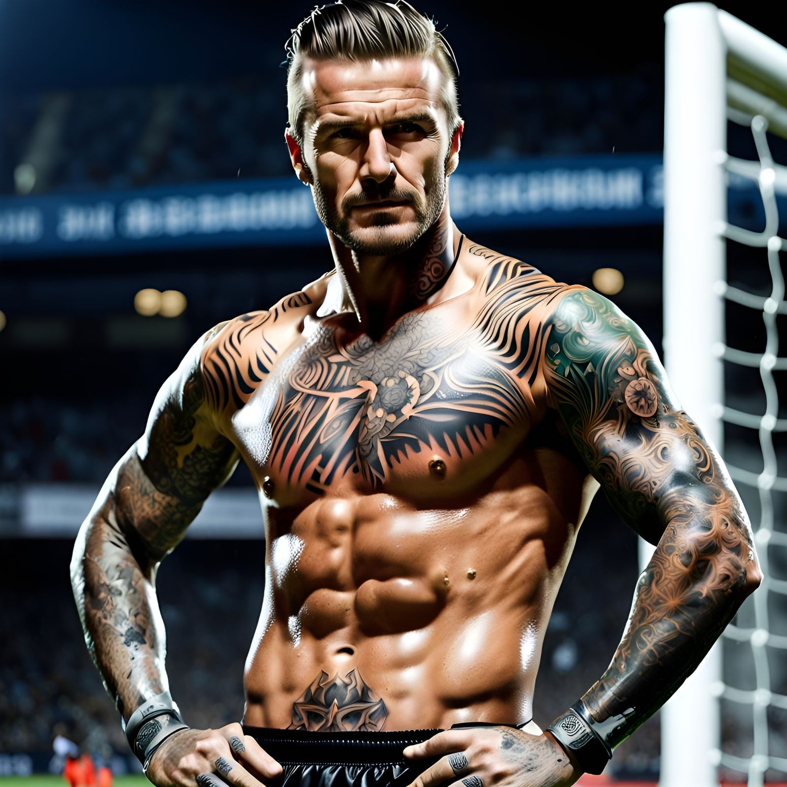 A Photo Portrait of David Beckham with tattoos