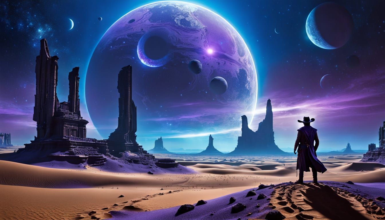 Cowboy on Alien Planet with Dual Moons