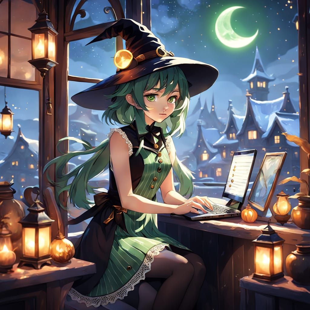 Enchanting Young Witch Amidst Winter Wonderland