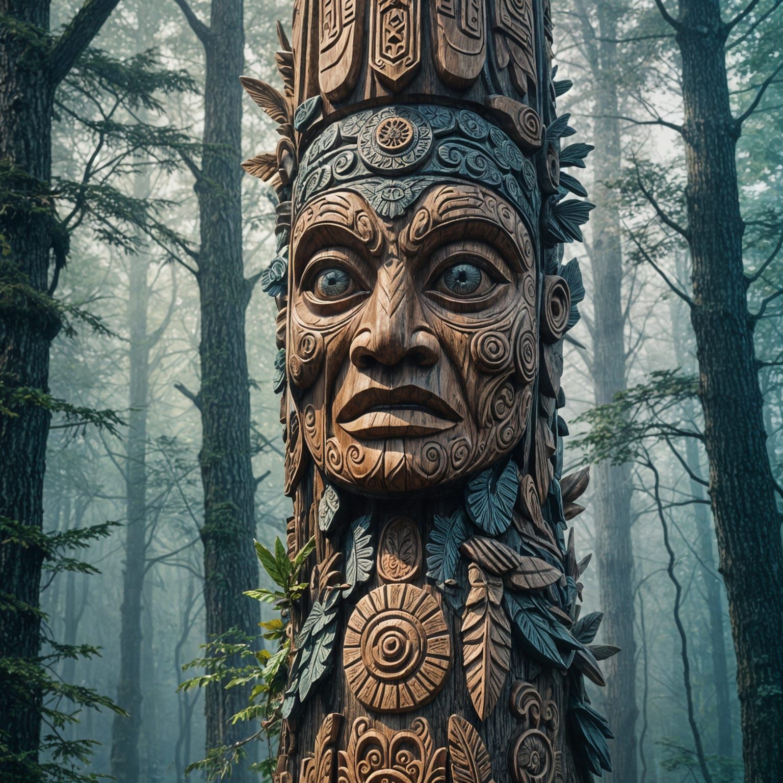 Intricate Modern Totem Pole Carving
