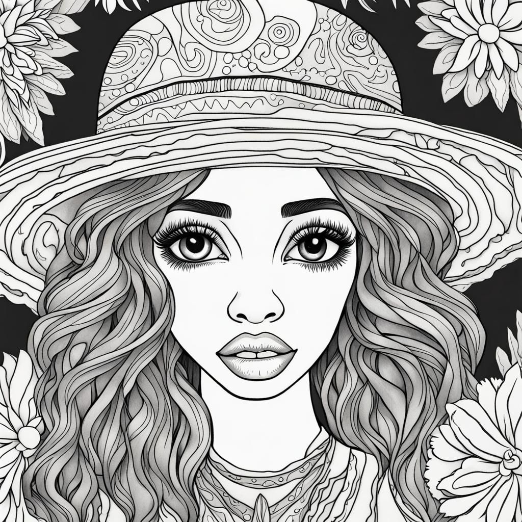 Coloring Page: Melanin Woman with Hippie Hat
