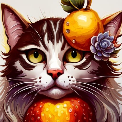 Fruit Cat in Ultrafine Detailed Painting Style