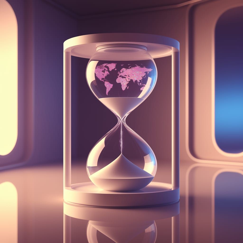 Sleek Futuristic Hourglass in Serene Holographic Environment