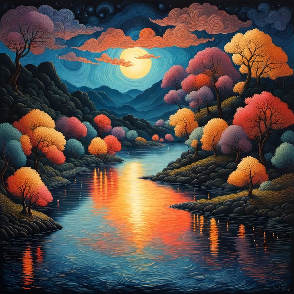 "The night-filled river, billows with night"