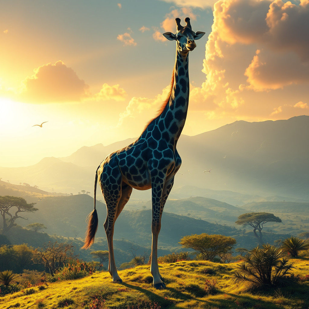 Surreal Giraffe in Mystical Landscape, Digital Matte Paintin...
