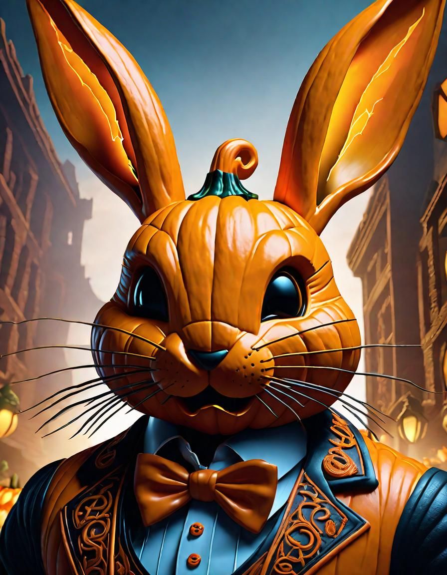 Jack-o'-lantern Rabbit in waistcoat (Dreamshaper XL Alpha)