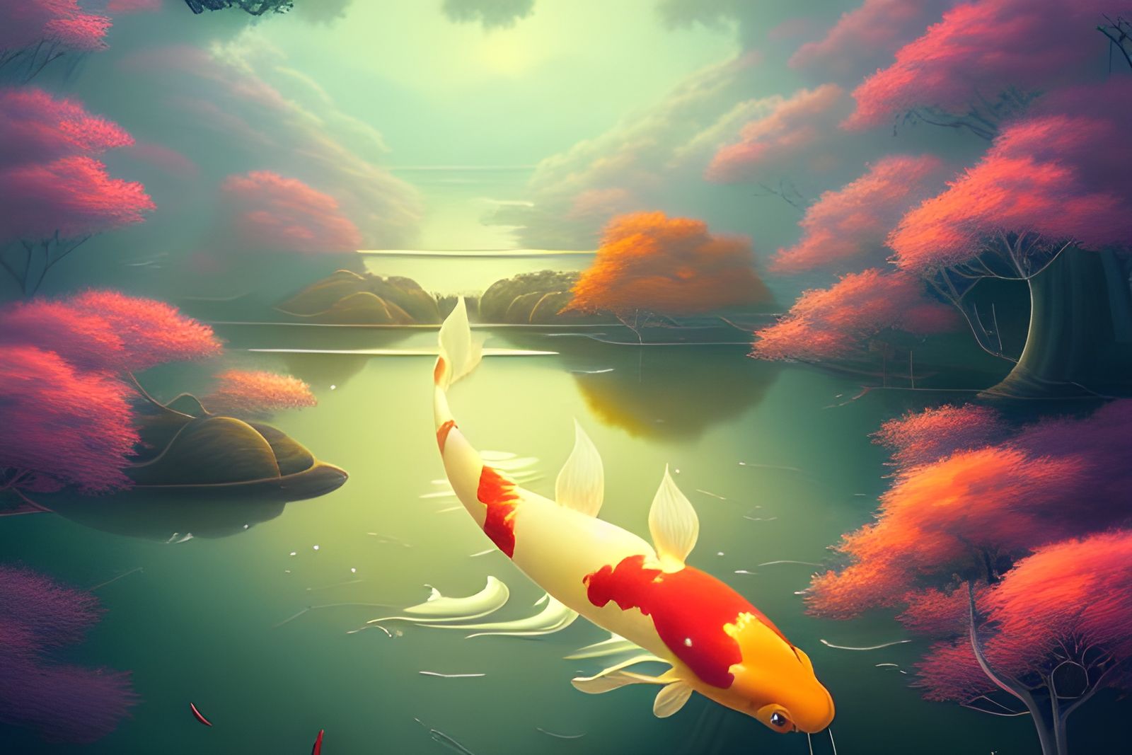 Astral Fantasy Koi Pond in Digital Art Style