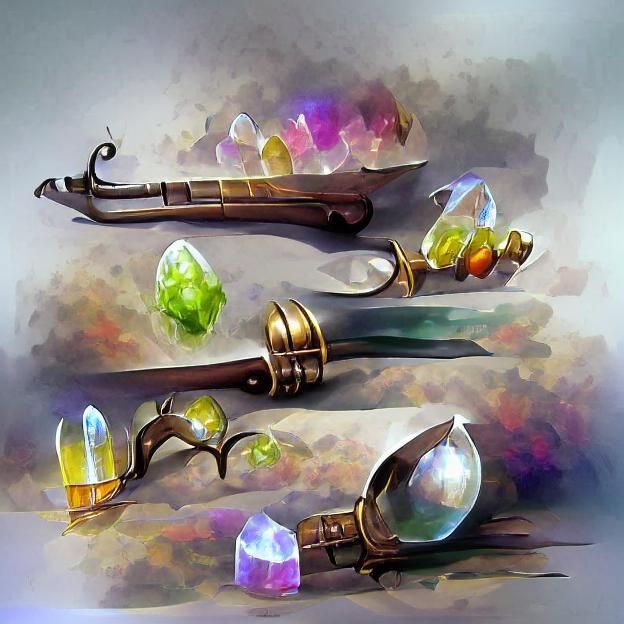 Magical Gems and Medieval Weapons Fantasy Art