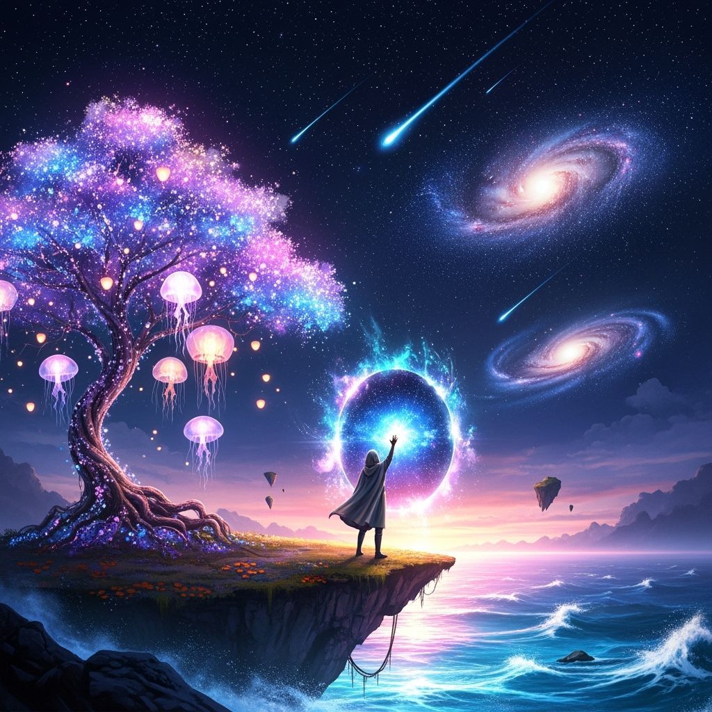 Cosmic Portal Dreamscape with Stardust Tree