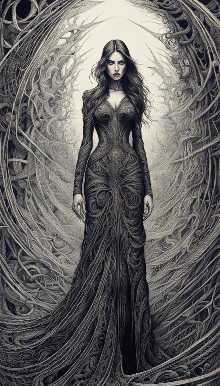 Woman in Fear: Macabre Ballpoint Pen Art