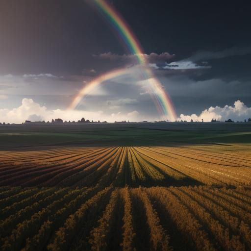 Epic 3D Jesus Plowing Field Under Vibrant Rainbow