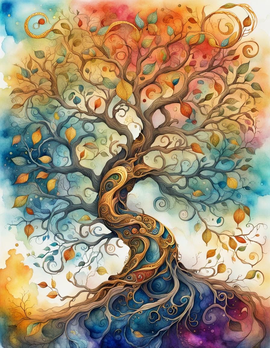 Enchanting Fantasy Tree with Dream Fruit in Watercolor