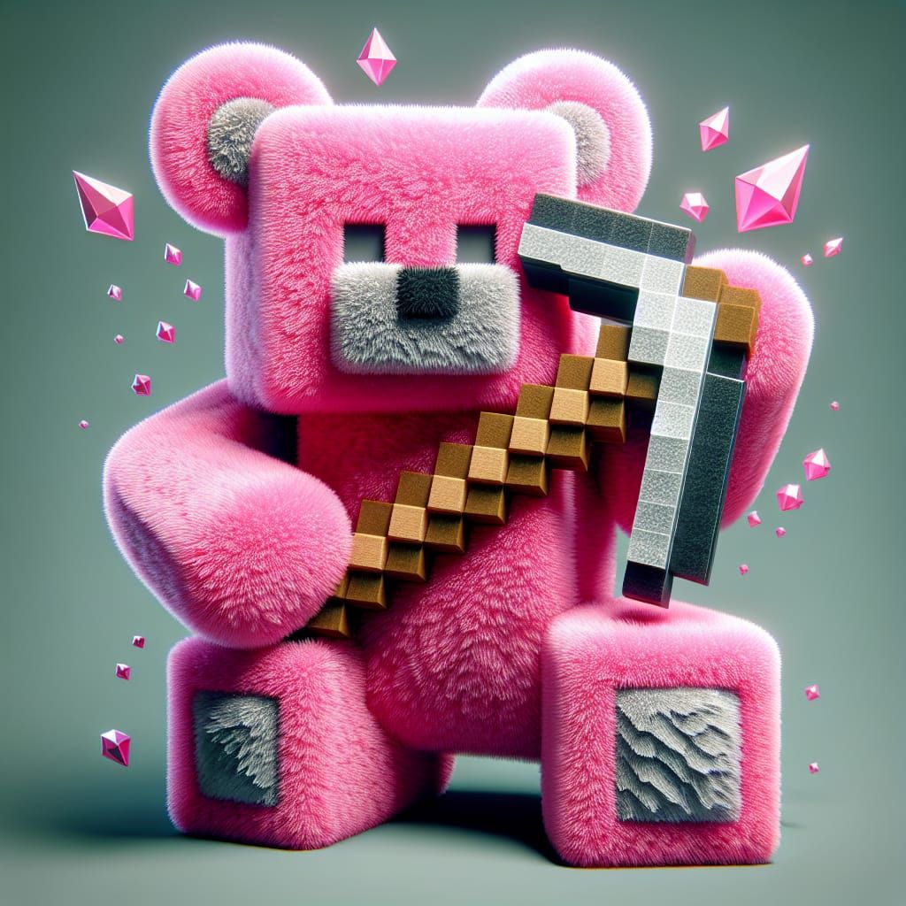 Pink Teddy Bear Minecraft Icon in 3D