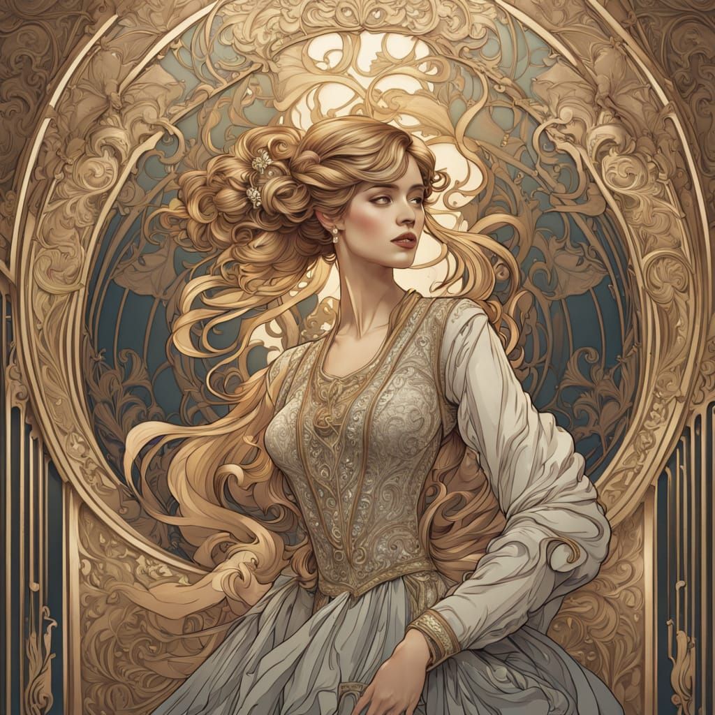 Ethereal Art Nouveau Beauty in Luxurious Surroundings