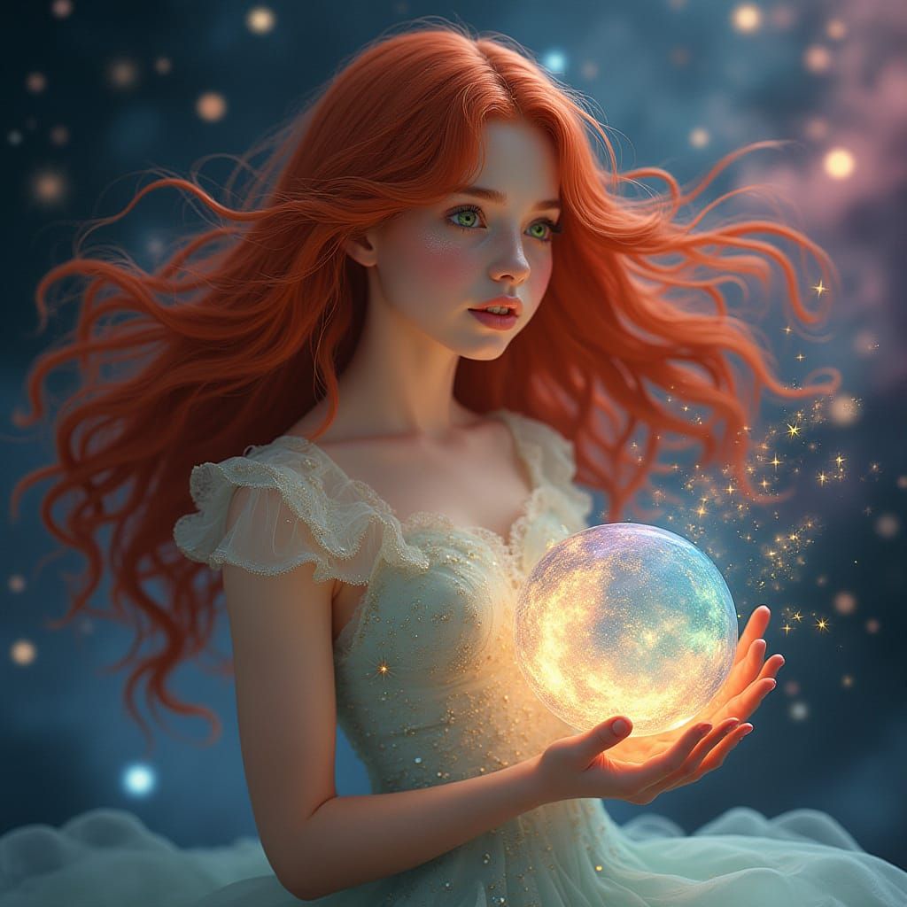Ethereal Girl in Space with Flowing Comet Hair