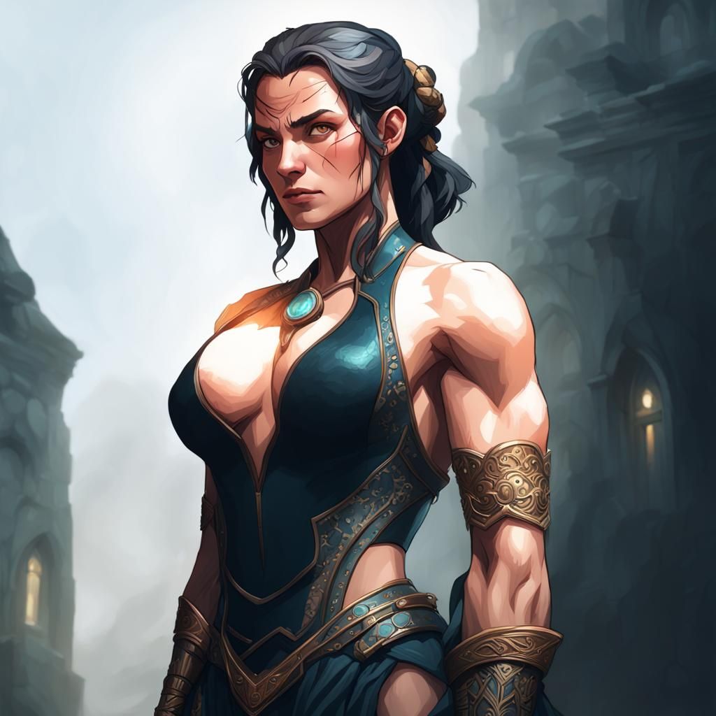 Redhead Adventurer Explores Haunted Dungeon, Digital Art