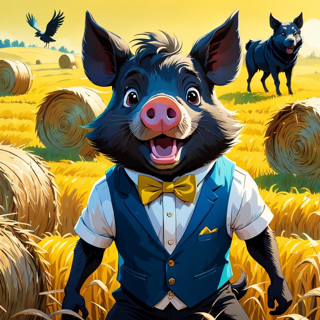 Whimsical Hayfield Adventure in Vibrant Cartoon Style