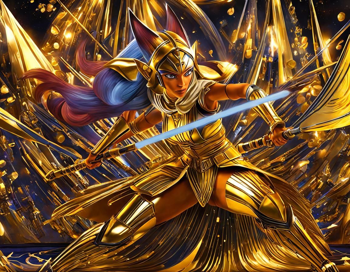 Golden Ahsoka Tano Battles an Army