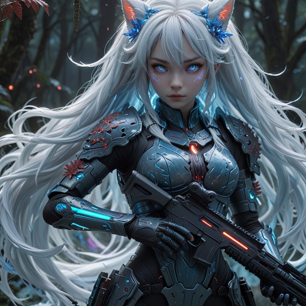 Hyper-Realistic Anime Lady Patrols Alien Forest in Ethereal ...