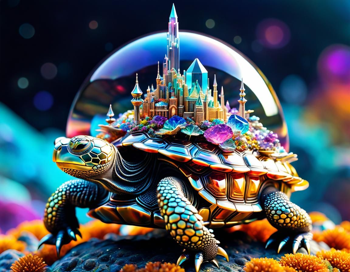 Crystal World Arcology on Tortoise Shell in Silverpunk Style