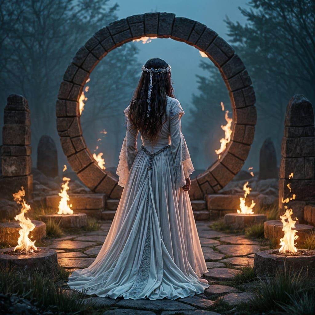 Celtic White Witch in Fiery Stone Circle