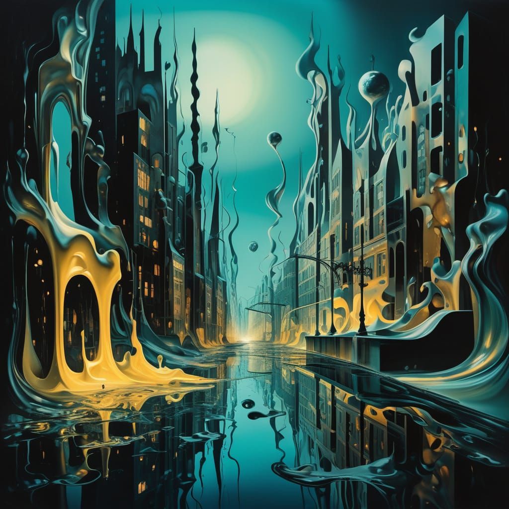 Surreal Melting City Dreamscape in Dalí Style