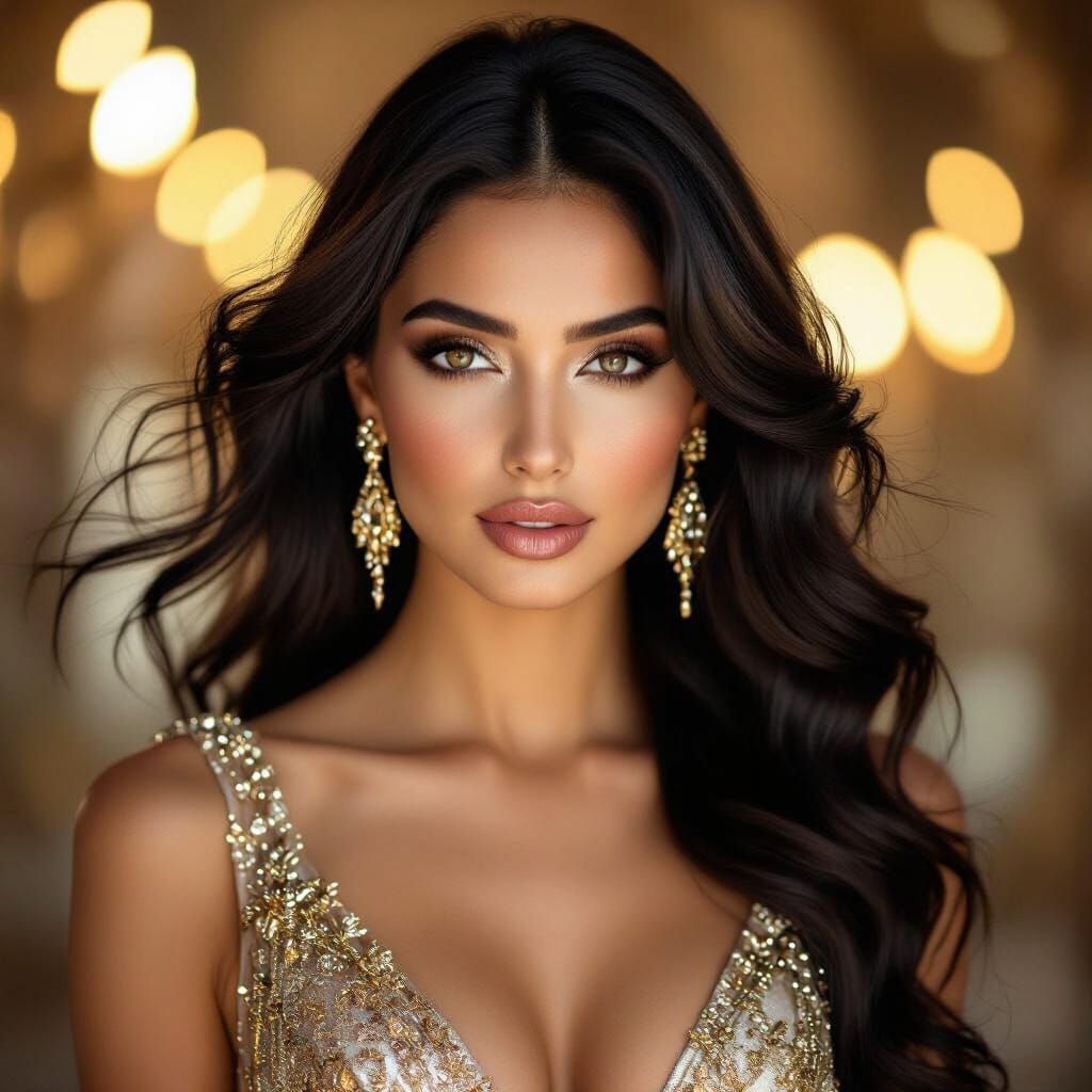 Glamorous Persian Woman in Luxurious Gown