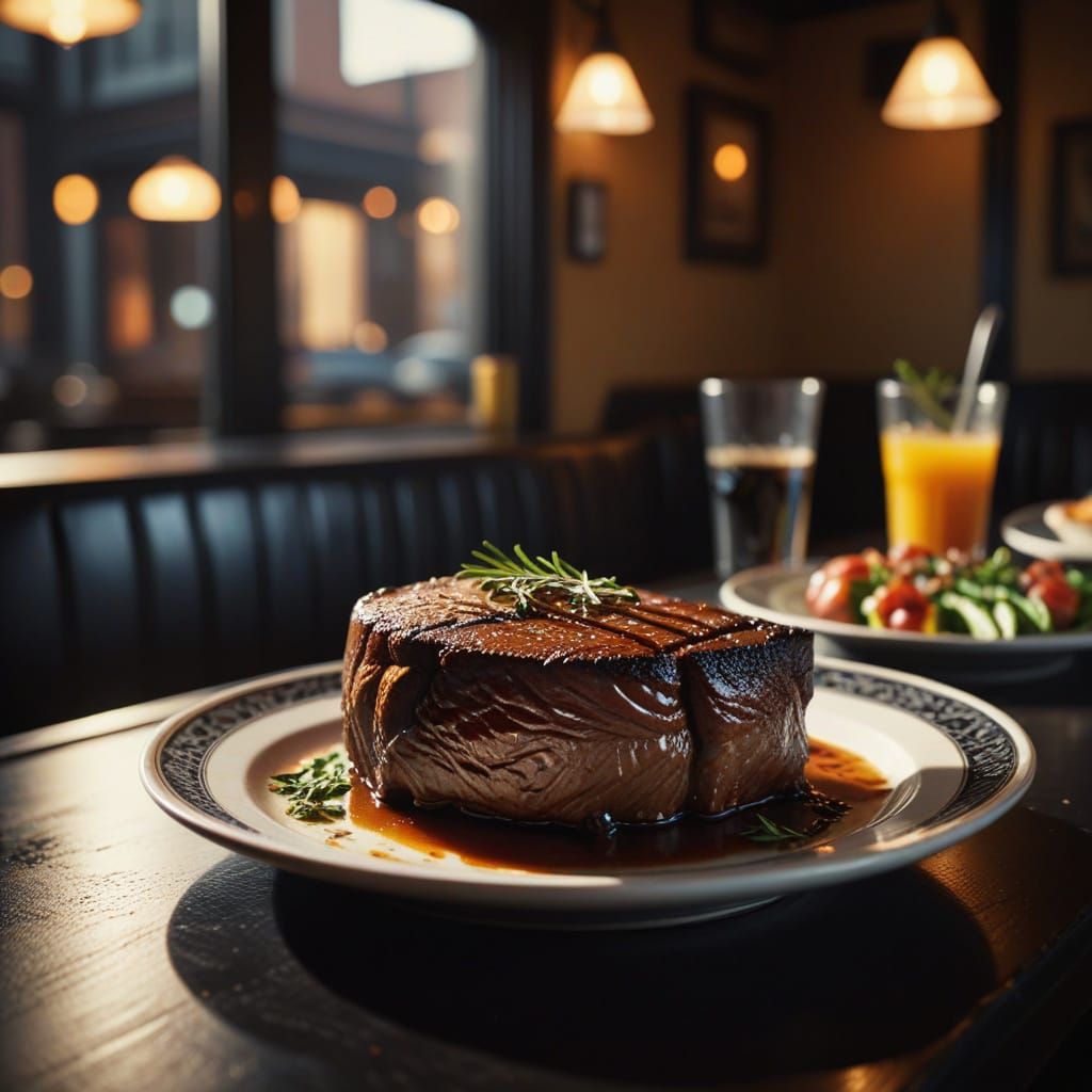 Moody Beef Steak Still Life in Film Noir Style