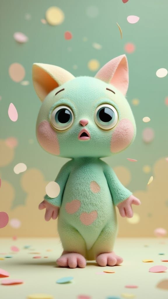 Sheepish Cartoon Character in Pastel Confetti