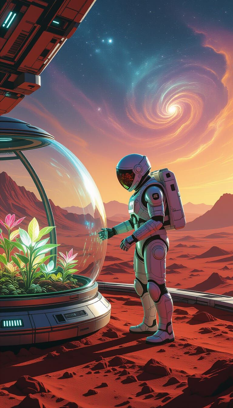 Astronaut's Alien Garden in Retro-Futuristic Biodome