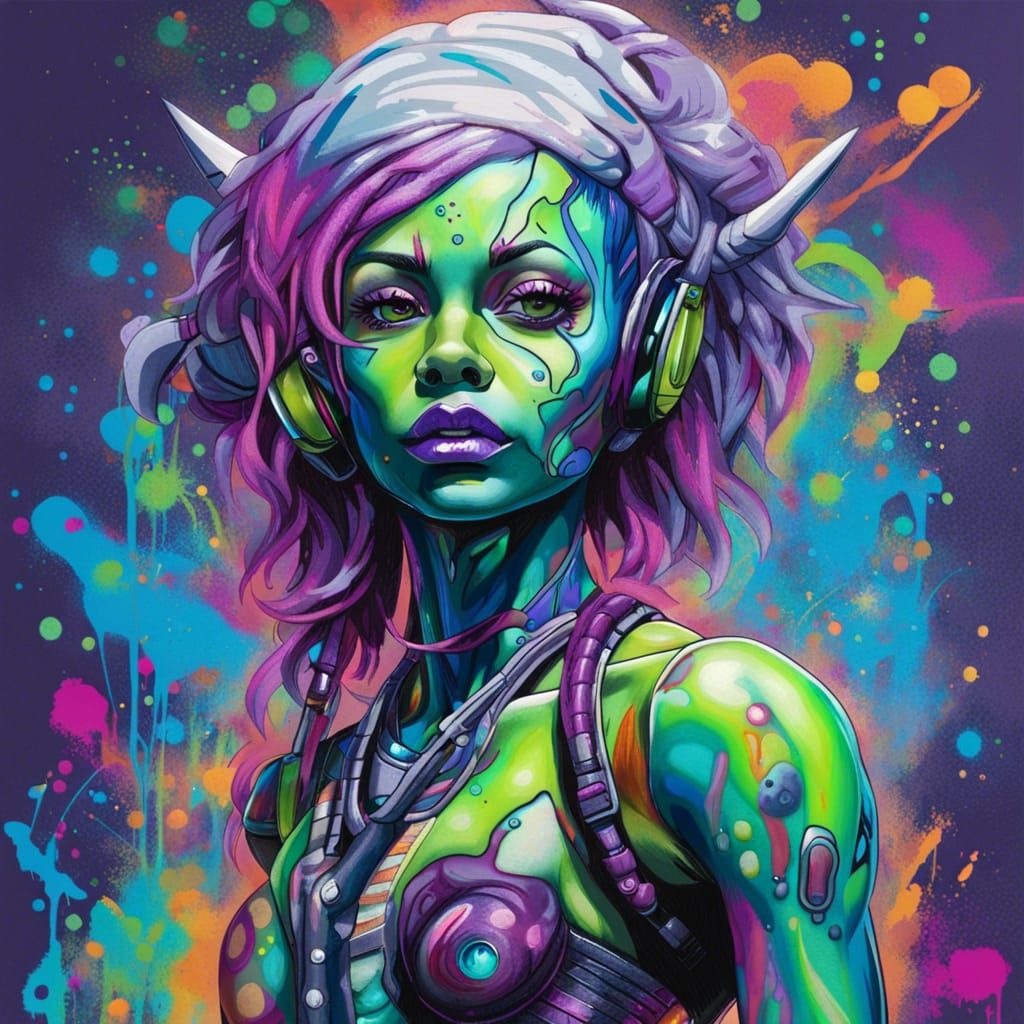 Striking Alien Female in Graffiti Street Art
