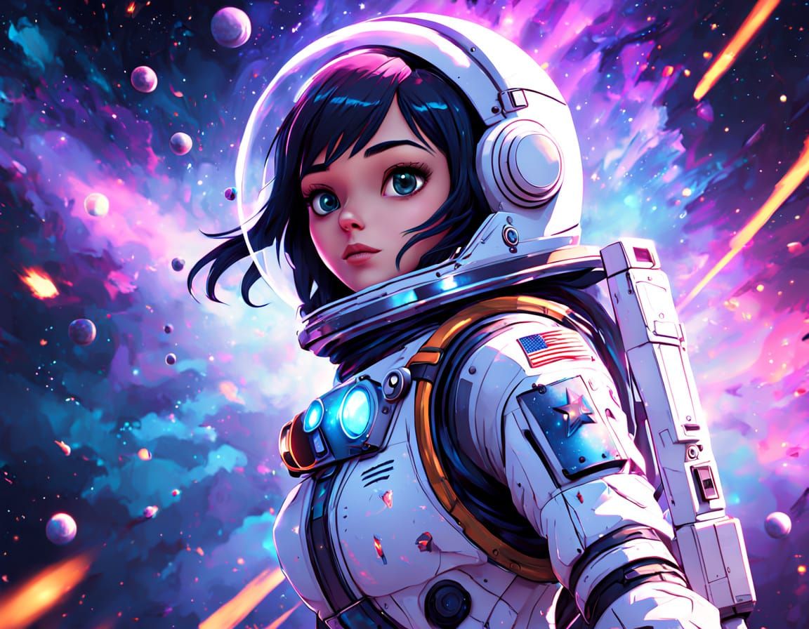 Glowing Galaxy Astronaut in Vibrant Anime Art