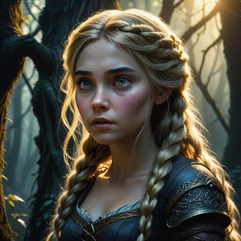 Evil Rapunzel in Dark Forest, Digital Art