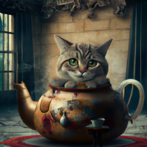 A cat in a teapot