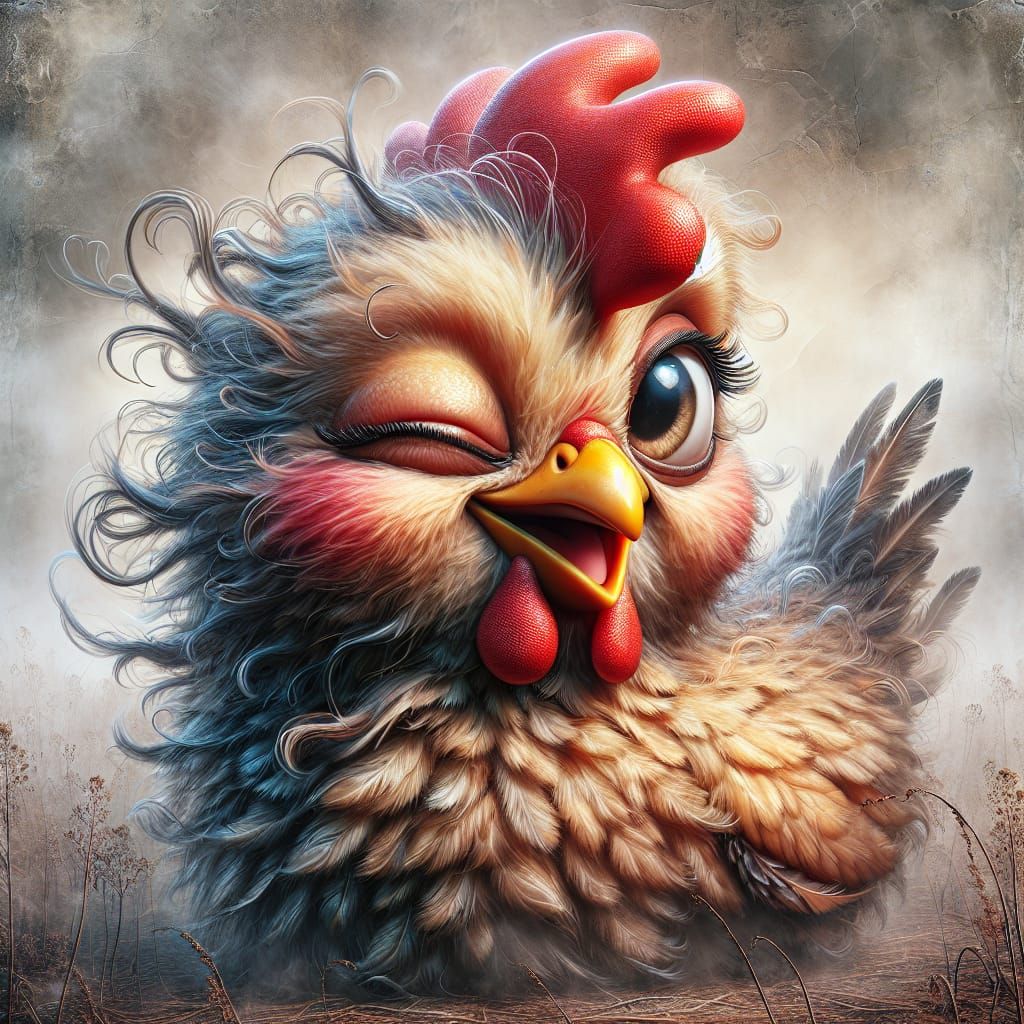 Sassy Chicken in Whimsical Watercolor 3D Landscape